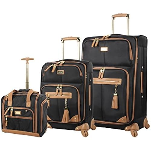 Steve Madden Designer Luggage Collection - 3 Piece Softside Expandable Lightweight Spinner Suitcase Set - Travel Set Includes an Under Seat Bag, 20-Inch Carry on and 28-Inch Checked Suitcase, Harlo