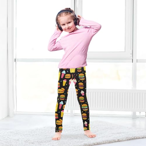 Wusikd Fast Food Girls' Leggings Toddler Doodles Colorful Black Kids Yoga Pants Dance Active Tights 4T4