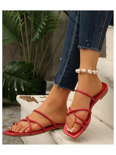 Image of GORGLITTER Women's Metallic Strappy Sparkly Square Toe Cute Dressy Sandals | Sandals Women Comfortable, Dressy Sandals, Slip on Slides, Rose Gold Slipper, Summer Slides