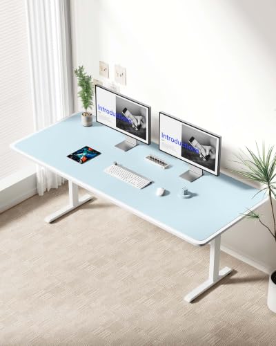 Image of YSAGi Leather Desk Protector, Office Mat, Large Mouse Mat, Non-Slip PU Leather Blotter, Laptop Desk Mat, Waterproof Writing Pad for Office and Home(Baby Blue, 63 inch x 24 inch)