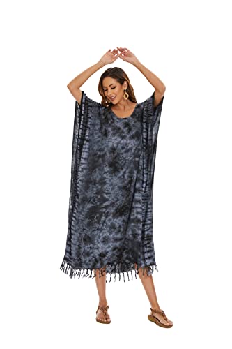Image of Beautybatik Women Hippie Tie Dye Caftan Kaftan Loungewear Maxi Plus Size Long Dress XL to 4X