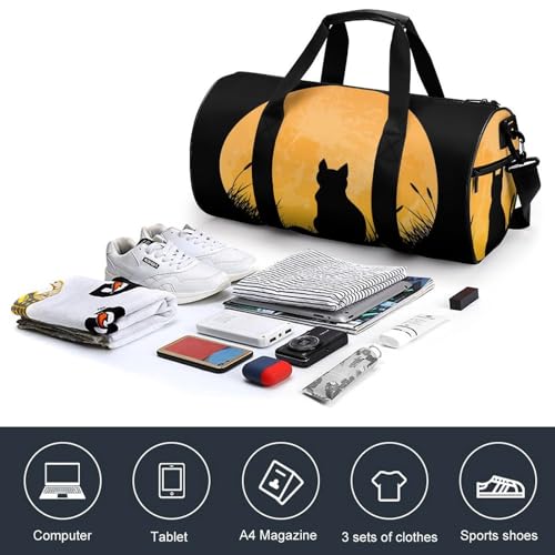Sac week-end duffel bag chat noir lune en format compact 45cm - 4