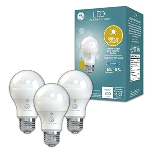 GE LED+ Dusk to Dawn A19 LED Light Bulbs Automatic On/Off Outdoor Light Daylight 8.5W (3 Pack)