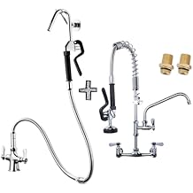 Commercial Pot Filler Faucet - Deck Mount Pot Kettle Filling Faucet & iVIGA Commercial Kitchen Faucet Wall Mount with Pre-Rinse Sprayer 8 Inch Center