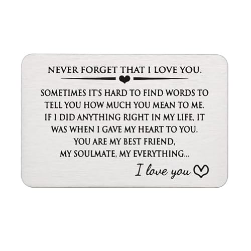 Never Forget That I Love You Stainless Steel Engraved Wallet Insert Sentimental Keepsake Personalized Card For Him Husband Boyfriend Gifts Anniversary Birthday, Metal Men, Silver, 2X3 Inches #TOP3