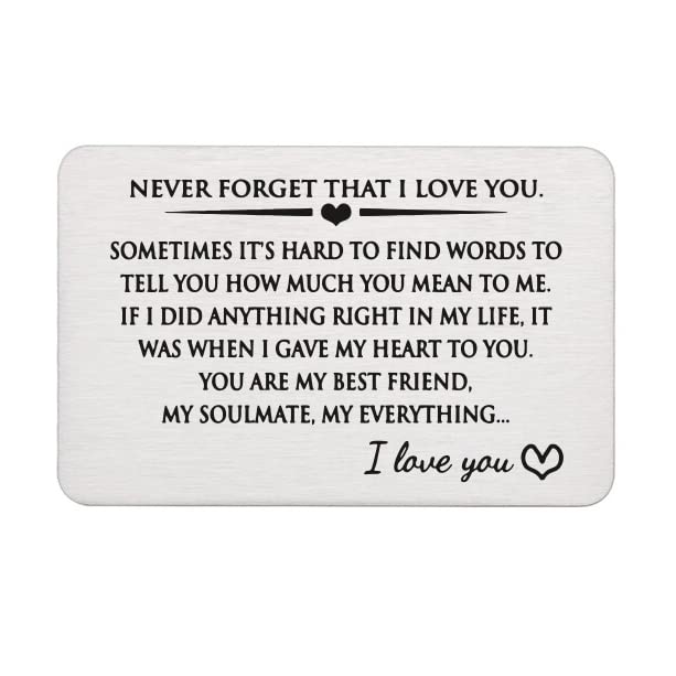 GenericHappyBeeCo Never forget that i love you Stainless Steel Engraved Wallet Insert Sentimental Keepsake Personalized Wallet Card for Him Husband Boyfriend Gifts for Anniversary Birthday, Metal Wallet