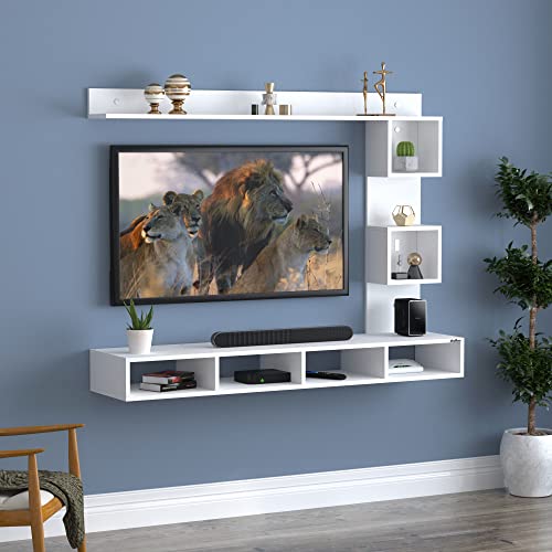 Anikaa Irina Engineered Wood Wall Mount TV Unit/TV Stand/TV Cabinet/TV Entertainment Unit/Set Top Box Stand (White) (Ideal for 43 Inch)(D.I.Y)