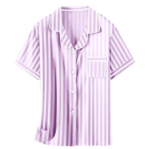 Image of Schbbbta Girls Womens Pajamas, Satin Silky Pjs Set Kids 2Pcs Button-Down Nightwear Sleepwear Gift for Mommy and me