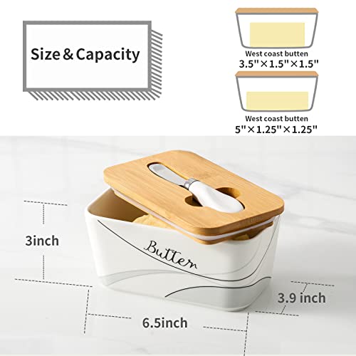image for Hasense Porcelain Butter Dish with Lid for Countertop, Large Ceramic B
