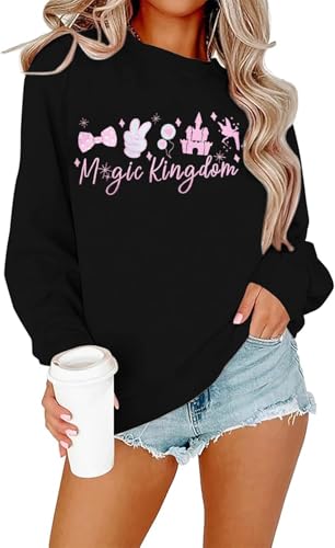 Image of BANGELY Fantastical Sweatshirt Women Cute Embroidered Fantastical Princess Sweater Family Vacation Shirt Long Sleeve Top