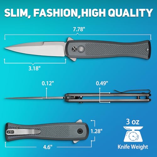 Image of NedFoss MERMAID II Pocket Knife, 3.18 inch 14C28N Steel Small EDC Button Lock Knife with Aluminum Handle and Deep Pocket Clip, Perfect Folding Knife for Men Women (Gray)