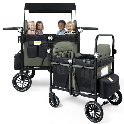Foldable Wagon Stroller for 4 Kids with Canopy