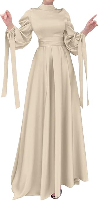 OBEEII Muslim Dress for Women Loose Full Cover Long Abaya Satin Dress Kaftan Abayas Islamic Robe S-XXL