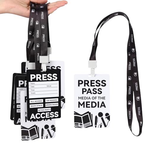 10 Sets Press Pass Media Badge Backstage Pass Lanyard Press Party Pass, Novelty ID Badge Prop Costume Lanyard Label Tag for Events, Birthday Parties, Exhibitions, Press Interviews, Music Party