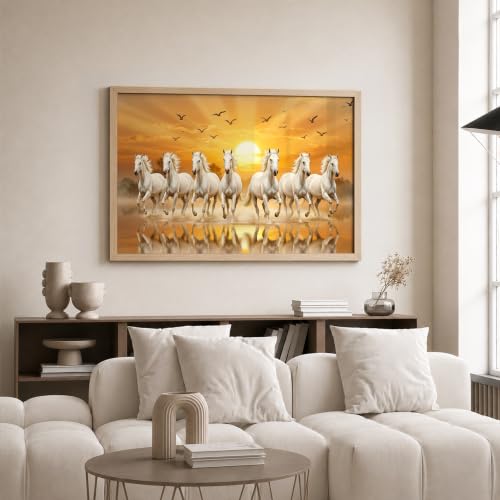 Image of Suneree 7 Horse Vastu Wall Painting (Landscape Collection) (Natural, Design 11, 13x19 Inch)
