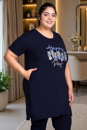 Image of In Love Women's Printed Cotton Plus Size Longline T-Shirt with Pockets | Cotton fabric - soft longline T-shirt with easy plus-size fit