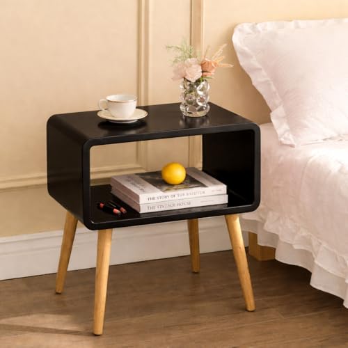 Image of SS Wood Nation Vintage Bookcase Nightstand, Coffee Table, End Table, Bedside Table for Compact Areas, Magazine Stand with Storage, and Living Room /Bedroom (Modern, White)