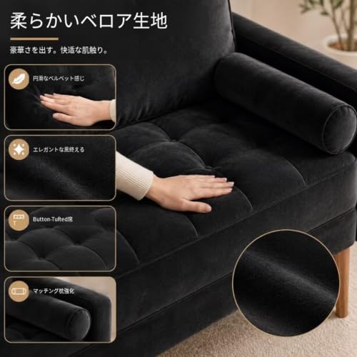 リビング用インサート式実木脚2基の小モダンソファベッド 黒 省スペース おしゃれ 高見えナチュラル 新生活 引越し [3]
