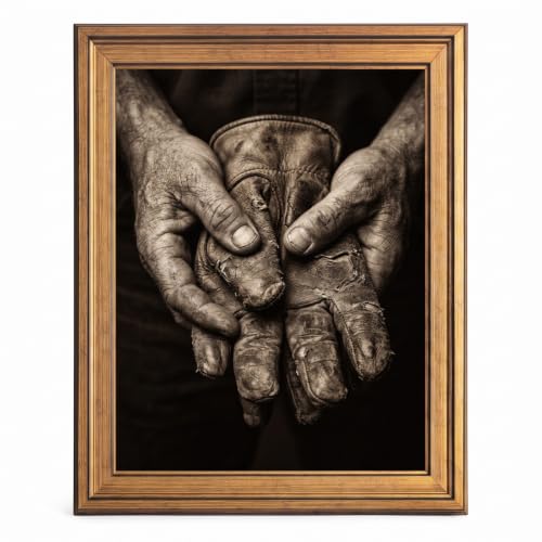 Framed Canvas Wall Art Vintage Western Cowboy Hands and Gloves Sepia Textured Canvas Print Poster Gold Frame Wall Decor for Living Room Study Masculine Art, Cowboy Decor - Inch 12x16