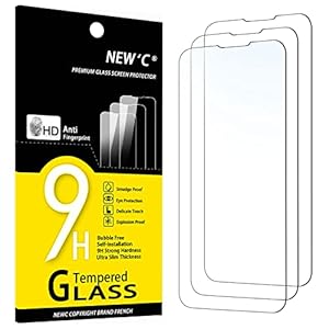 [3 Pack] NEW’C Designed for iPhone 14, 13, 13 Pro (6,1″) Screen Protector Tempered Glass, Case Friendly Anti Scratch Bubble Free Ultra Resistant