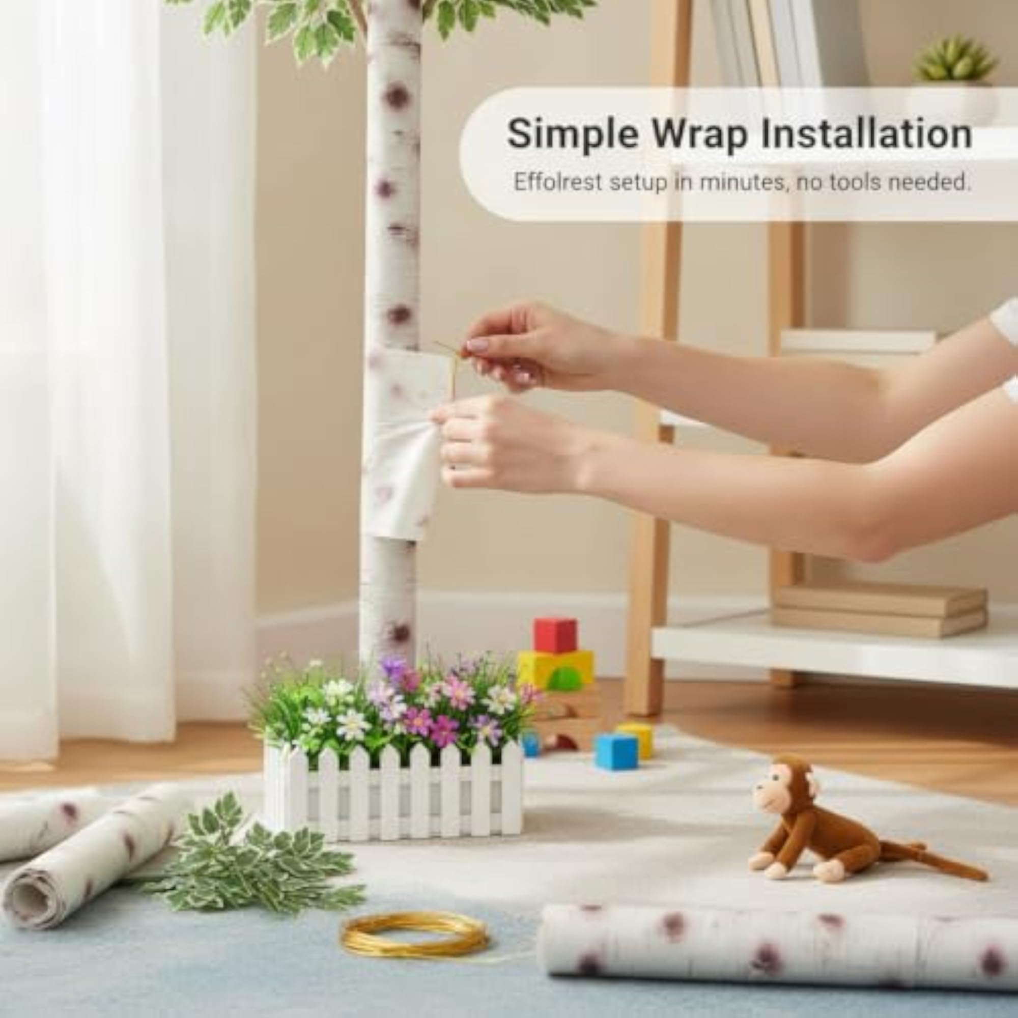 Artificial Bamboo/Birch Bark Pipe Cover with Decorative Fence