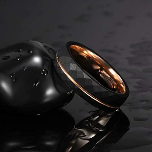 Frank S.Burton 6mm Black Tungsten Rings for Men Women 24K Rose Gold Plated Line Faceted Wedding Bands Ring Brushed Matte Finished Comfort Fit Size 7.5 by Frank S.Burton - Used condition - Image 3