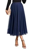 Happy Sailed Women's Tulle Skirt 2025 Fall Fashion Elastic High Waisted A-Line Layered Flowy Long Skirts for Party Date Night Outfits 2025 Blue Small