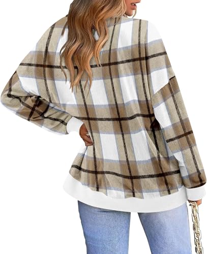 KISSMODA Women's Casual Long Sleeve Sweatshirt Color Block/Solid Crewneck Corduroy Pullover Cute Tops