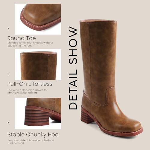 VOMIRA Women's Knee High Boots Wide Calf Boots Black Boots Square Toe Chunky Block Heel Long Boots Pull On Riding Boots Knight Boots Casual Comfortable Low Heel Womens Boots3