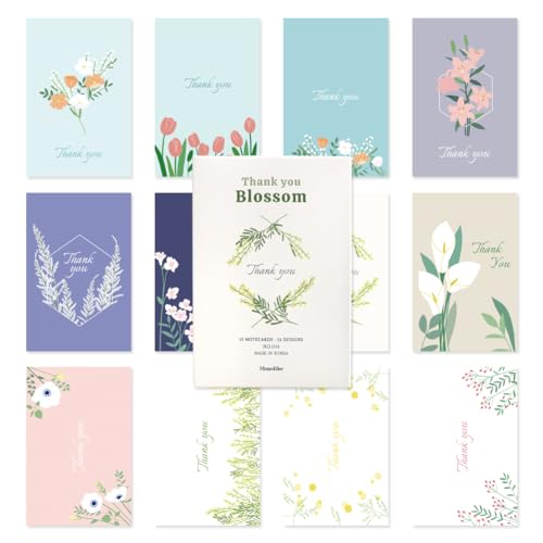 モノライク サンキュー ブロッサム Thank you, Blossom - 12セット、感謝カード、 感性的なハガキ、デザイン葉書、グリーティングカード、9.8x14.8cmのサムネイル