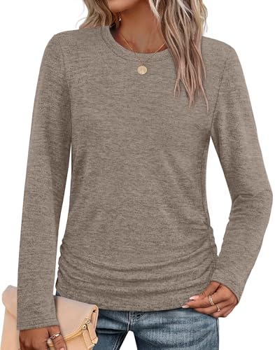 SAMPEEL Womens Sweaters Long Sleeve Shirts Fall Fashion 2025 Trendy Tops Ruched Outfits Winter Clothing