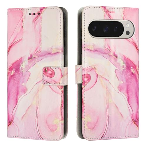 Étui compatible avec Google Pixel 7 couleur marbre or rose en cuir