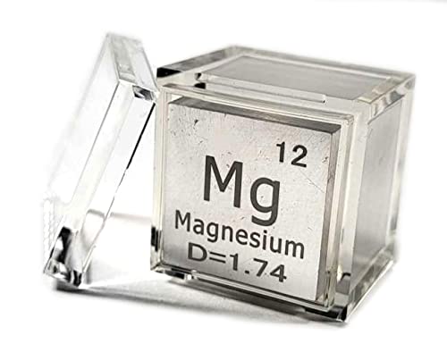 1" 25.4mm Magnesium Metal Cube Mg up to 99.9% Pure Periodic Table Element Engraved Density Collection Science Education Display Block Cube + Acrylic Case Box - 1PC