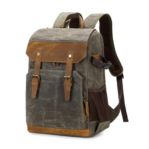 Mochila multifuncional de lona para fotografía vintage y réflex verde