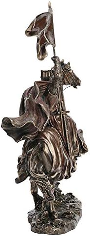 Miniatura 5 de Veronese Design 14 34 pulgadas Medieval Times Crusades Templar Caballero en Caballo Sosteniendo Bandera Color Bronce Antiguo