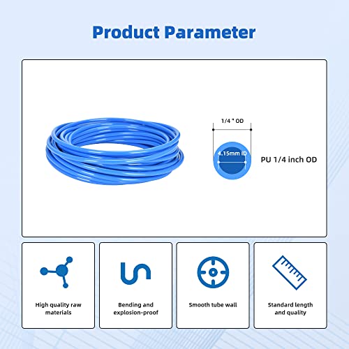 CNAODUN Pneumatic Tubing Blue PU Air hose Pipe Tube Kit 1/4 inch OD 1/6 ID 39.4ft/12 Meter for Air Line or Fluid Transfer - Thumbnail 2