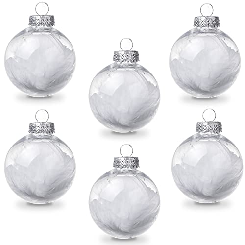 Ams 2.36''/24Ct Clear Christmas Ball Pendant Shatterproof Plastic Balls Ornaments Decorative Xmas Balls Baubles With Stuffed Feathers Decoration For Wedding, Thanksgiving, Party(60Mm, White) #TOP14