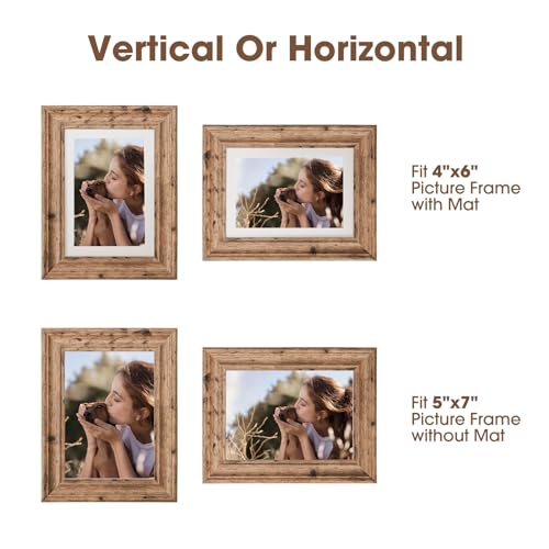 TWING-5×7-Picture-Frames-Set-of-6-Rustic-Picture-Frame-4×6-with-Mat-or-5X7-Without-Mat-Tabletop-Display-Wall-Mounting-Collage-Photo-Frames-Brown-Walnut-Wood-Pattern TWING 5×7 Picture Frames Set of 6 Rustic Picture Frame 4×6 with Mat or 5X7 Without Mat Tabletop Display Wall Mounting Collage Photo Frames Brown Walnut Wood Pattern