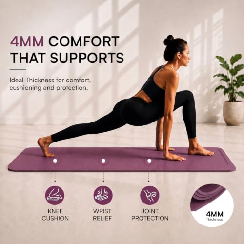 Image of Arrowmax 4mm Yoga Mat with Carry Cover for Men & Women, Anti-Skid Exercise Mat for Yoga, Pilates, Meditation, Stretching & Home Workout, Lightweight Portable Fitness Mat (MAROON)