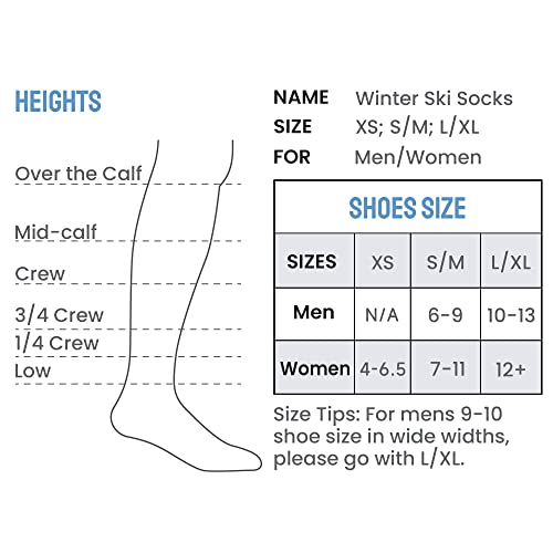 Samsox 2-Pair Merino Wool Ski Socks, Gray/Black L/Xl (Men 10-13 / Women 12+) #TOP1