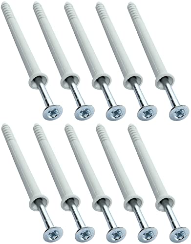 AERZETIX - C49828 - Lot de 10 Chevilles à clou plastique avec vis à tête fraisée - Ø6x81mm - universelle avec collerette - pour fixation en béton/brique/pierre