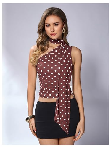 Image of RoseSeek Women's Y2K Leopard Polka Dots Halter Asymmetrical Neck Crop Tops