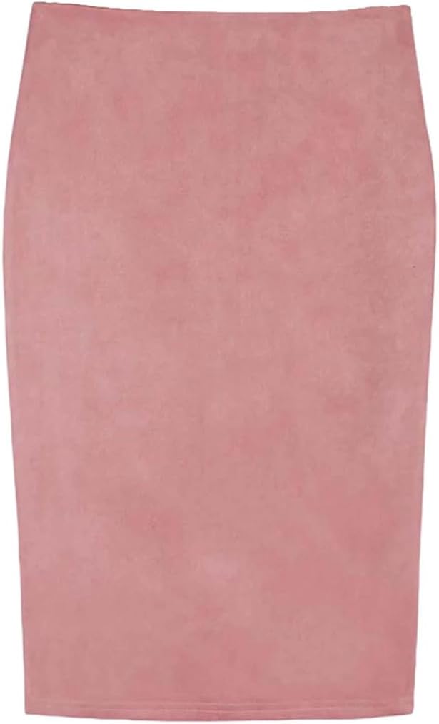 Women's Suede Zipper Straight Midi Skirt Office Solid Knee-Length Business Party Wrap Skirts