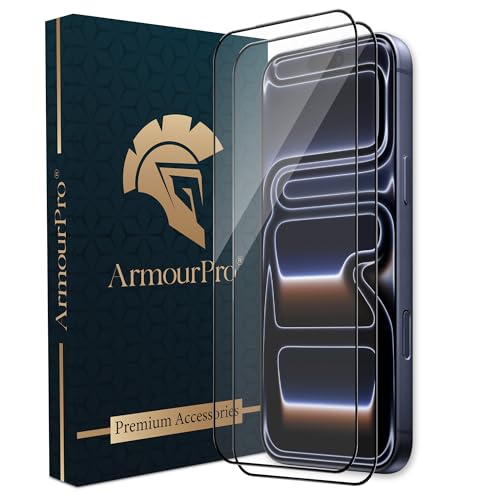 Image of ArmourPro Tempered Glass for iPhone 17 Pro Max - 9H Anti Scratch Screen Protector, Edge to Edge Coverage, HD Clarity, Smooth Touch, Case Friendly | Black, Pack of 2