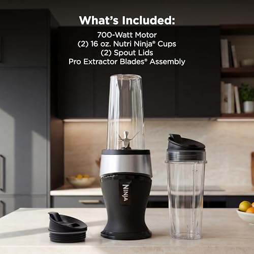 Ninja Fit Compact Personal Blender, Portable Blender for-Smoothies, Shakes, Food Prep, and Frozen Blending, 700-Watt Base, (2) 16-oz. Cups and Spout Lids, Black QB3001SS #5