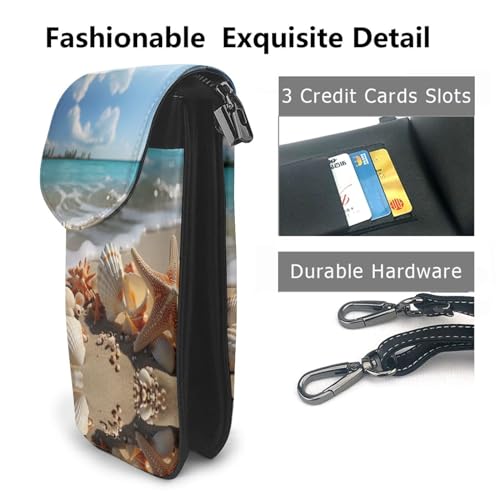 Cell Phone Purse Seashells Starfish On Beach Printed Leather Small Crossbody Bags Lightweight Mini Shoulder Bag2