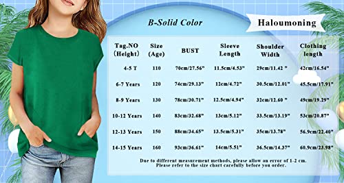 Haloumoning Girls Casual Short Sleeve T Shirts Color Block Tee Blouse Kids Loose Tunic Tops With Pockets Size 4-15 B-Green #TOP5