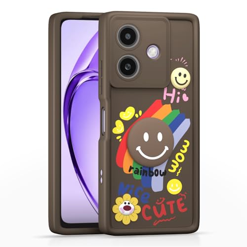 Image of Pikkme Back Cover for Oppo A3x 5G / A3x 4G / A3 5G | Soft Silicone| Cute Rainbow Smile & 3D Cartoon Flower Design | Shockproof Raised Camera Protection Bumper Case (Brown)