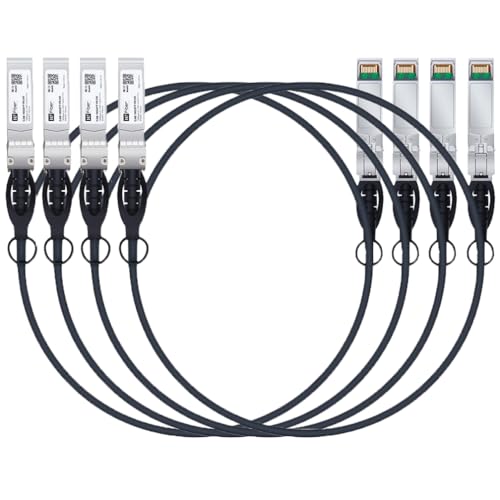 Image of H!Fiber 4 Pack SFP+ Cable, 10G SFP+ DAC, 1M(3.3ft), Passive Direct Attach Copper Twinax Cable for Cisco SFP-H10GB-CU1M, Ubiquiti UniFi UC-DAC-SFP+, Meraki, Mikrotik, Intel, Fortinet, Netgear