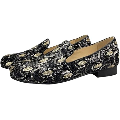 Justar Men's Vintage Sequin Loafers Slip-on Tuxedo Dress Shoes Glitter Smoking Slipper Casual Shoes for Men (Black,11) Cover